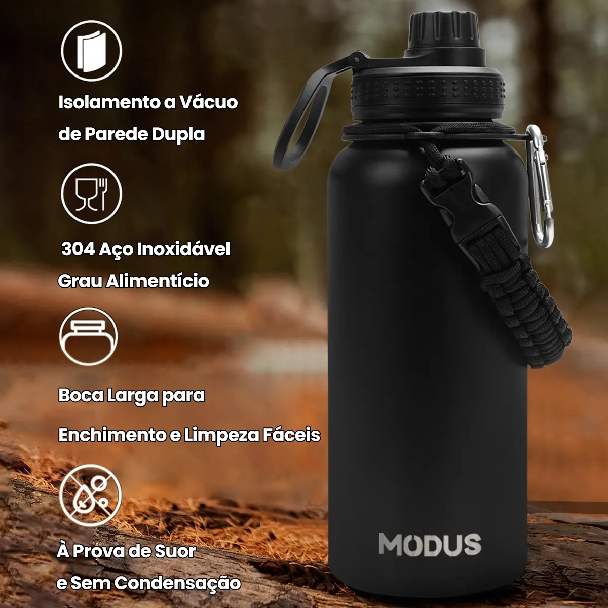 Modus Garrafa Térmica Inox 950ml Água Quente e Fria Preta - Imagem 7