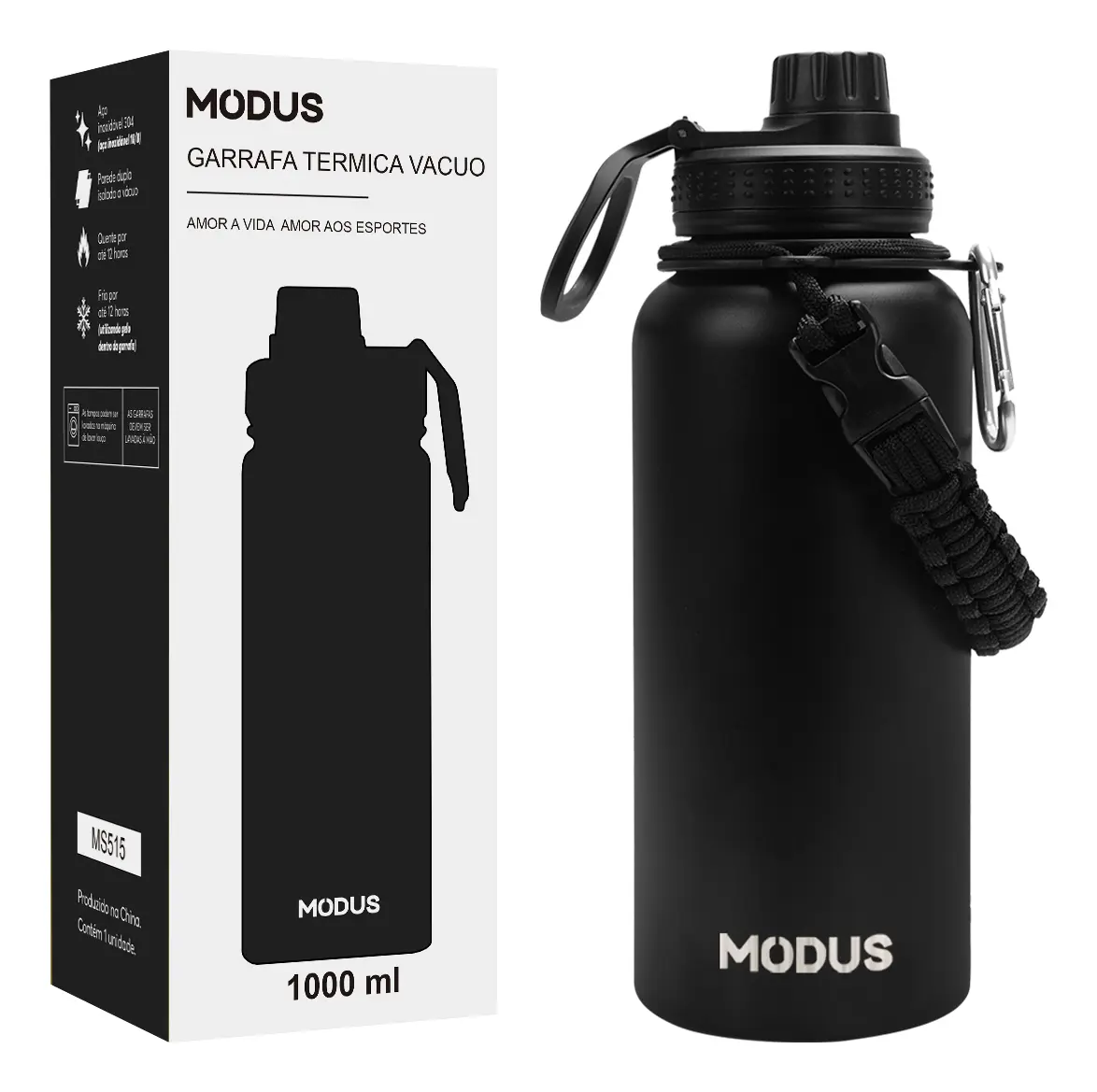 Modus Garrafa Térmica Inox 950ml Água Quente e Fria Preta